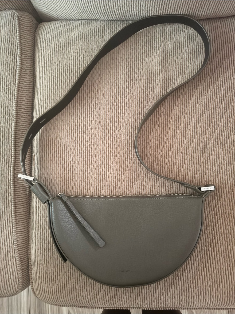 Minimal Crescent Leather Crossbody Bag in olive green